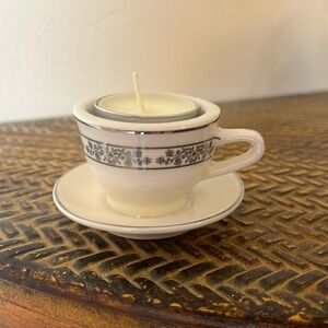 Cup  and saucer, candle holder, 3”L, 2”T